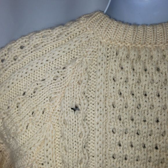 ROSMUC KNITWEAR White Wool Cable Knit Fishmans Sweater Made In Ireland - Picture 5 of 8